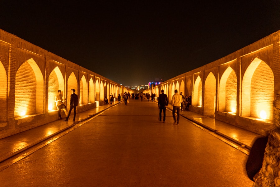 The Arches Of Si O Seh Bridge In Beautiful Iran Lit Up At Night.