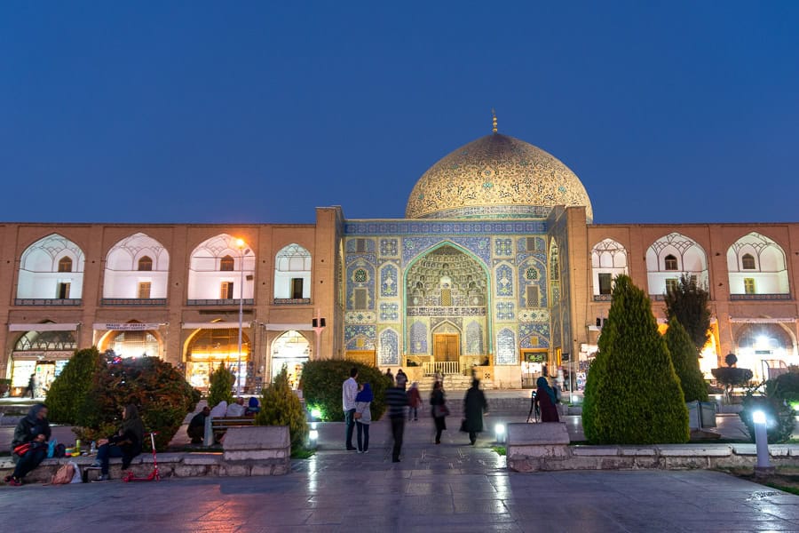Seeing Sheikh Lotfollah Mosque beautifully illuminated at twilight was one of our highlights of Iran.