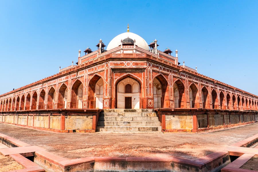 The walls of Humayun Tomb turn burnt orange in the afternoon light at the start of our north India tour.