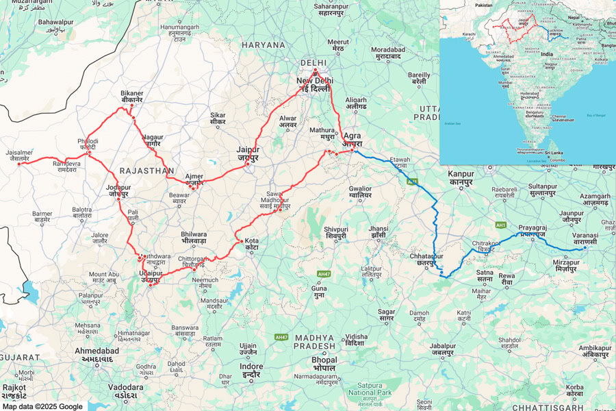 Map of our itinerary for india’s northwest – an epic Rajasthan road trip.