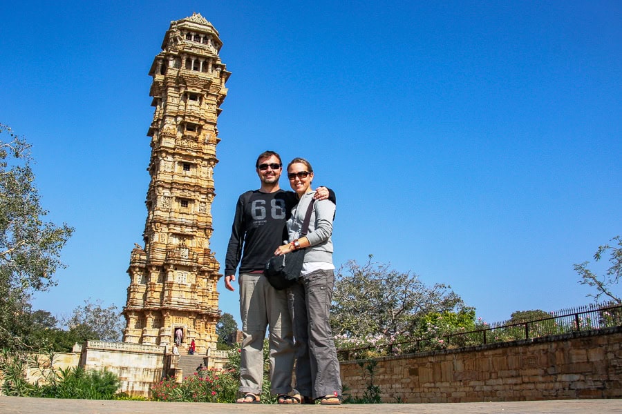 Chittorgarh Fort’s Vijay Stambha tower, looking like the famous leaning tower in Pisa – another of our highlights of India.