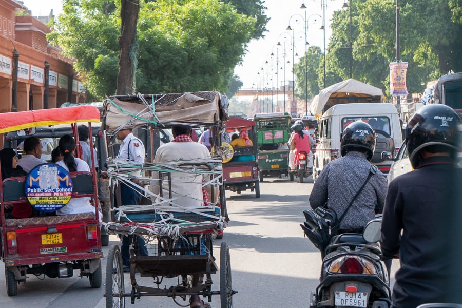 Bustling road in Jaipur, India.