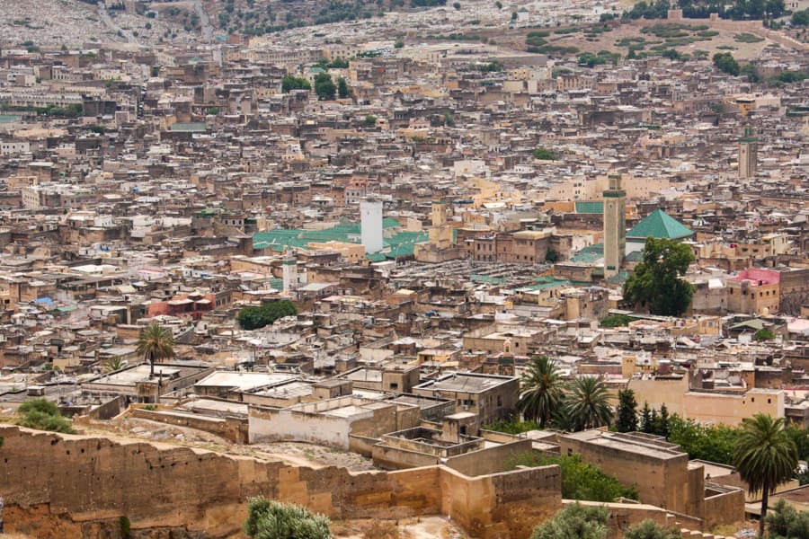A stone walled surrounds the ancient medina of Fez.