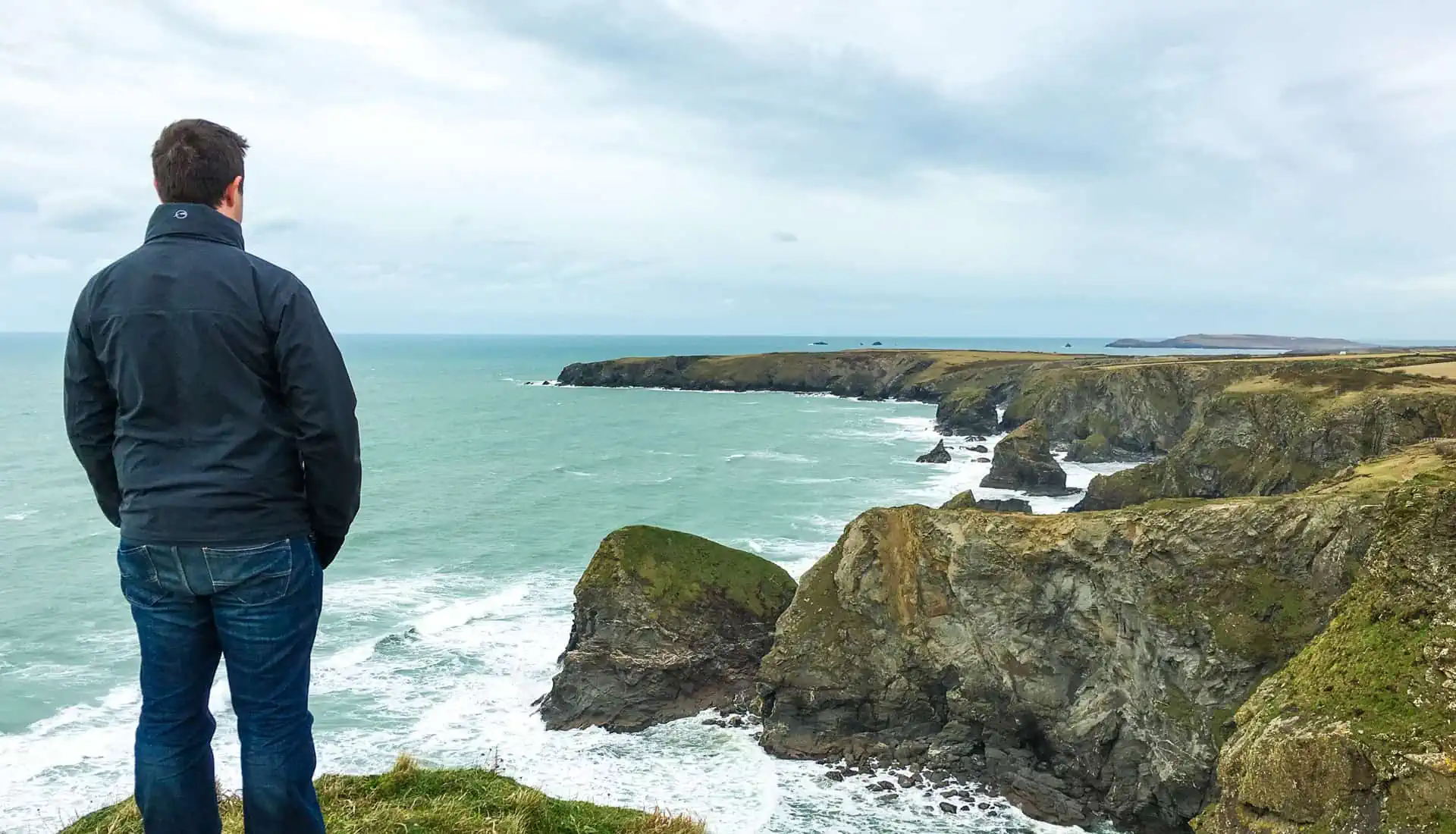 Views over a stormy coastline on a south west England road trip.