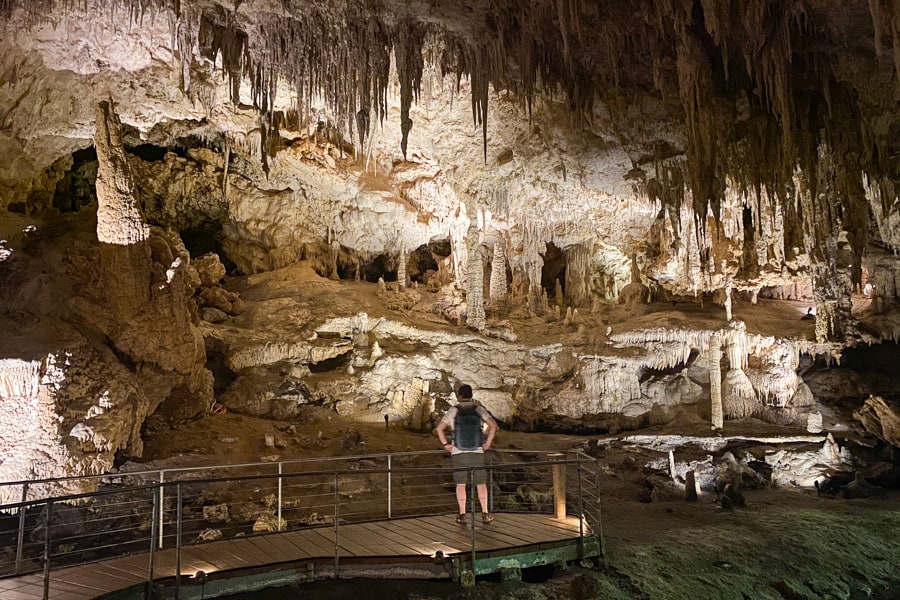 Stalactites drip from the ceiling above John at Mammoth Cave, one of the top attractions in Margaret River.