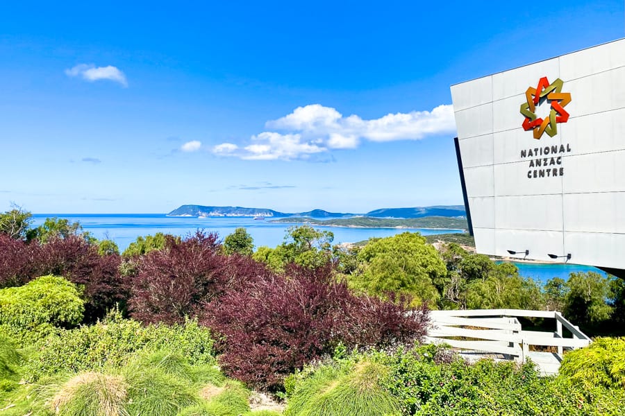 Views past Albany's National Anzac Centre across King George Sound.