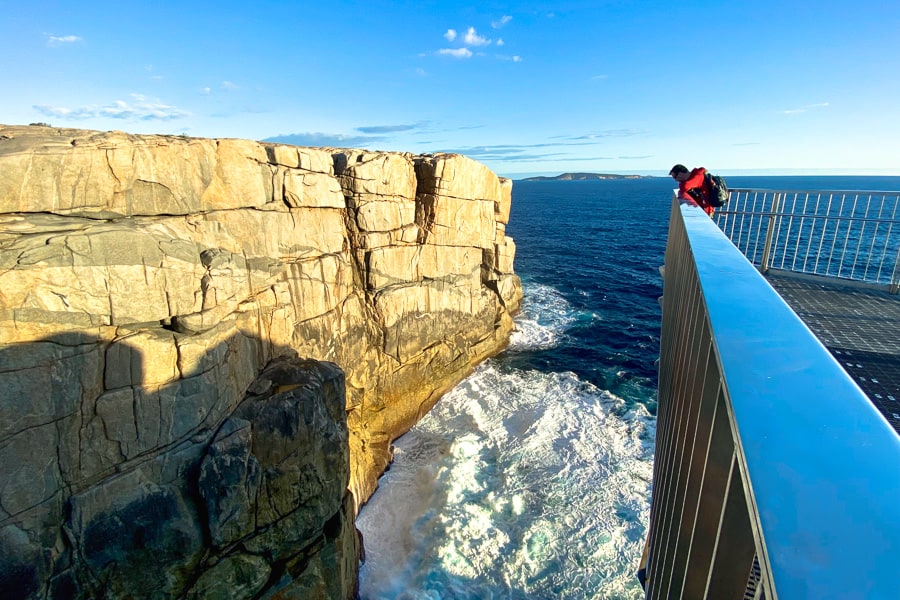 The sea surges below the cliffs at The Gap in Torndirrup National Park, a key stop on our trip from Perth to Albany.