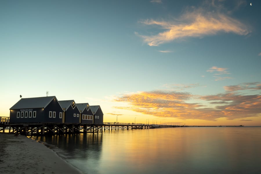 Sunset at Busselton Jetty on our South West Australia road trip.