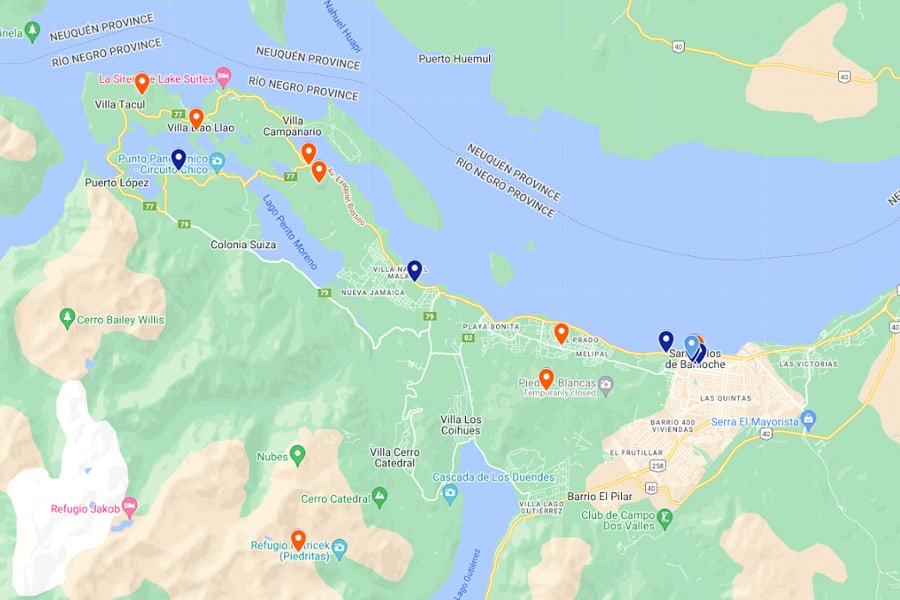 Map of things to do in Bariloche Argentina 