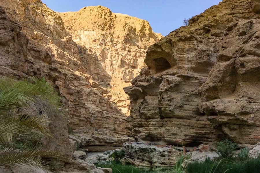 Views of beautiful Wadi Shab, a must visit stop when you road trip Oman.