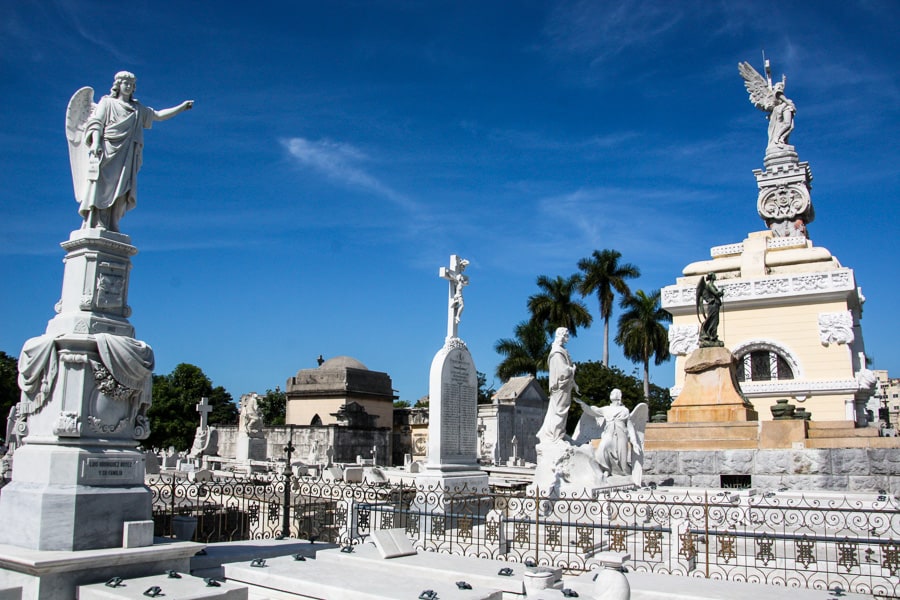 Marble angels rise above tombstones in Havana’s Necrópolis Cristóbal Colón, a highlight stop during our 2 weeks in Cuba.