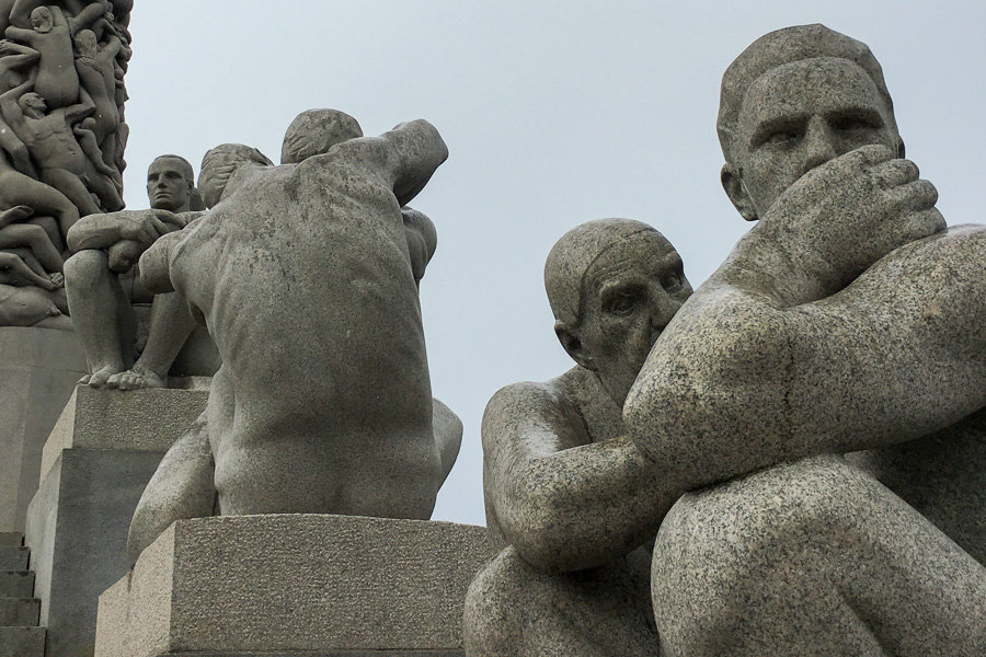 Granite sculptures at the central Monolith at Vigeland Park, a highlight of any Oslo itinerary.