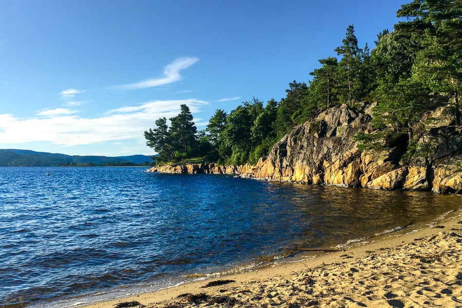 Sandy beach near Kristiansand on the drive from Oslo to Stavanger. 