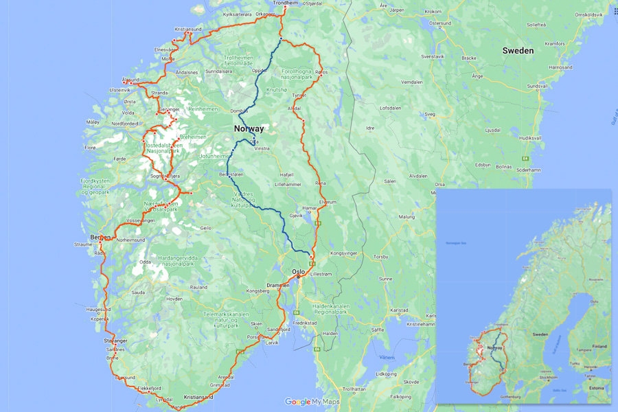 Norway road trip map
