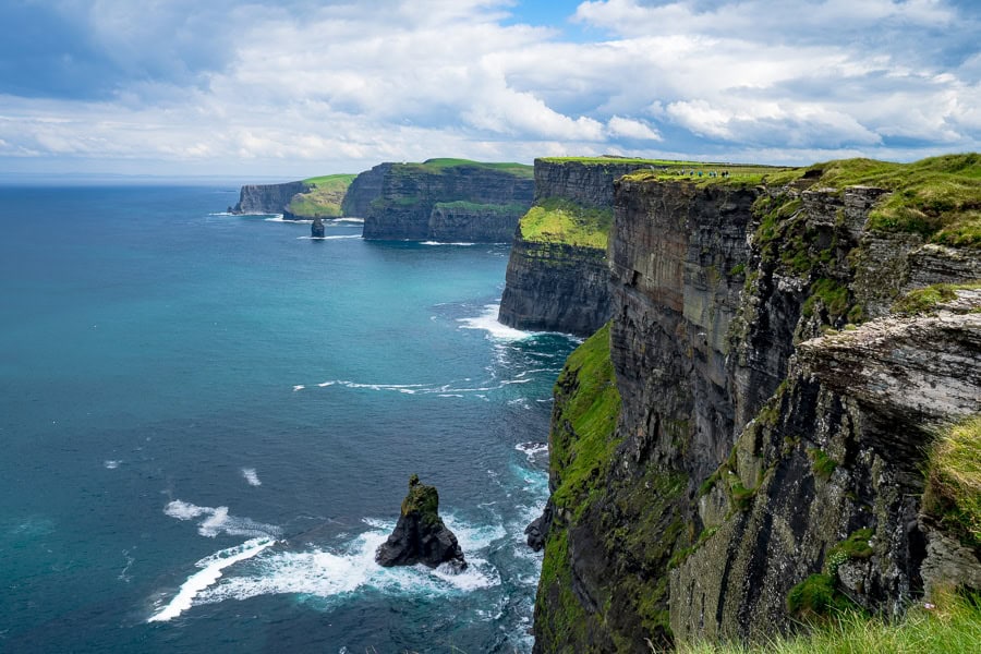 Dramatic views of the towering Cliffs of Moher from the southern approach to the visitor centre.