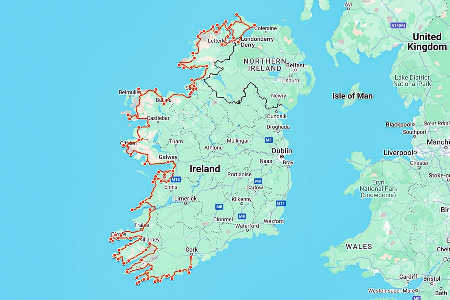 Interactive Google map of our Wild Atlantic Way itinerary. 