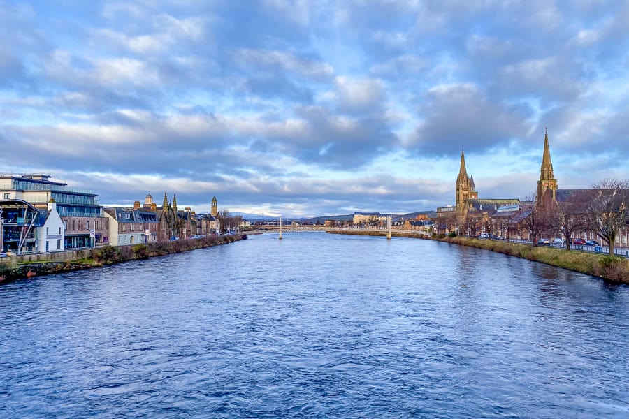 Views of Inverness across the River Ness – the beautiful Highland city and starting point for the North Coast 500 itinerary.