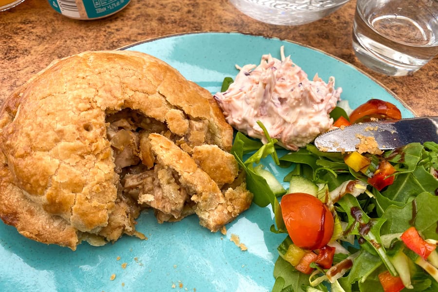 A delicious venison pie with crumbly pastry, and a nice fresh salad to break up our North Coast 500 road trip.