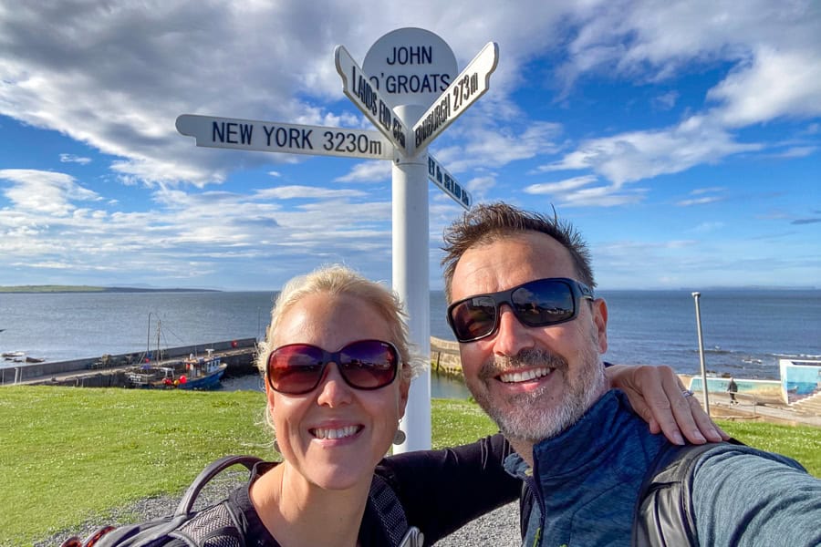 A John o’ Groats sign selfie, a highlight of any North Coast 500 road trip and the northernmost point of Britain, almost!