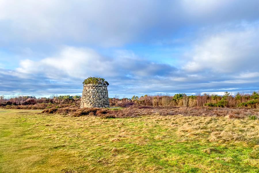 The Culloden monument stands in stark contrast to the windswept moor at the site of the 1746 battle.