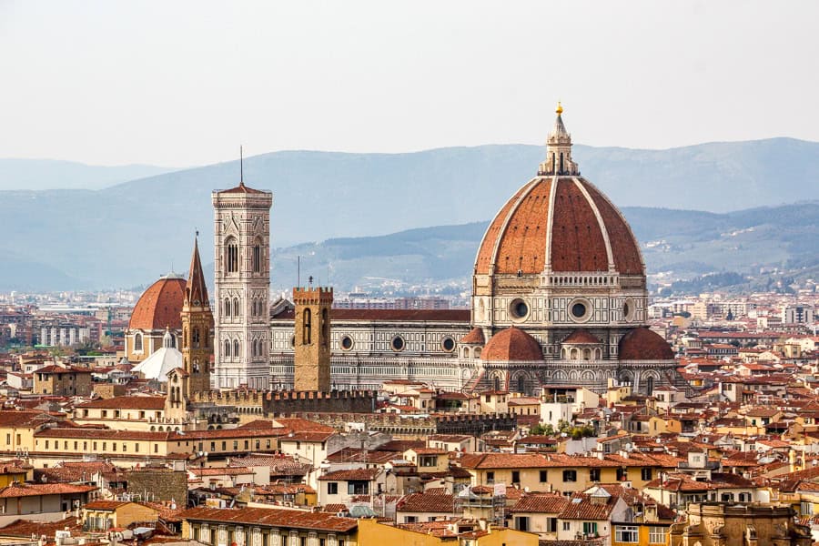 View across Florence with the Duomo and Brunelleschi’s dome at the start of our 10 day itinerary in Italy.