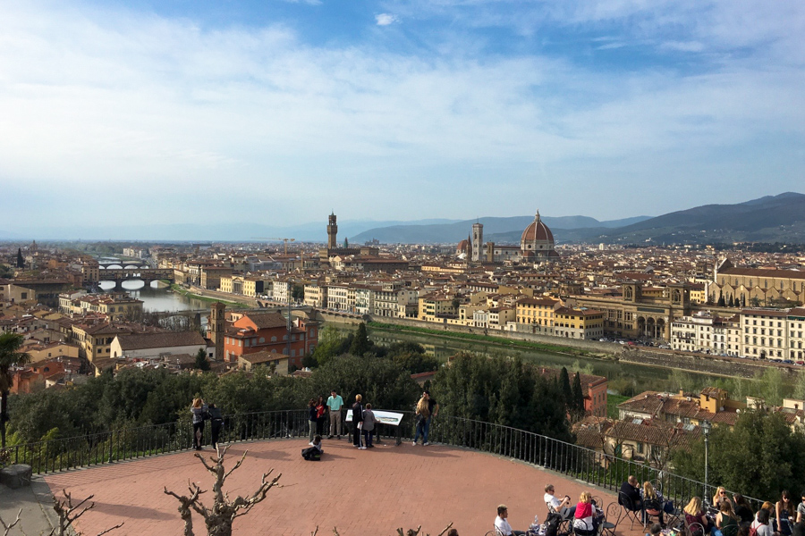 View across the River Arno towards the city of Florence from Piazzale Michaelangelo at the end of our Tuscany road trip.
