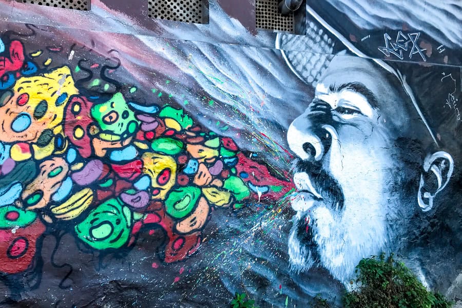 A large, colourful mural in Valparaiso – just one of the many places wine tours in Santiago might include.