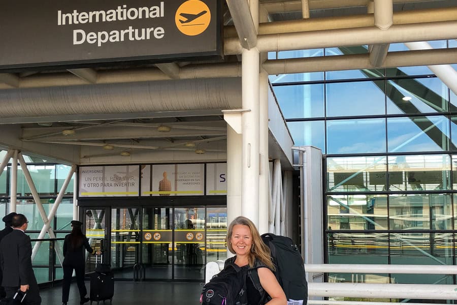 A visitor departing Santiago’s busy Arturo Merino Benítez Airport.