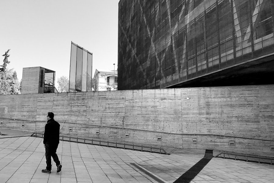 A visitor leaves the Museum of Memory and Human Rights, one of the most poignant places to see in Santiago
