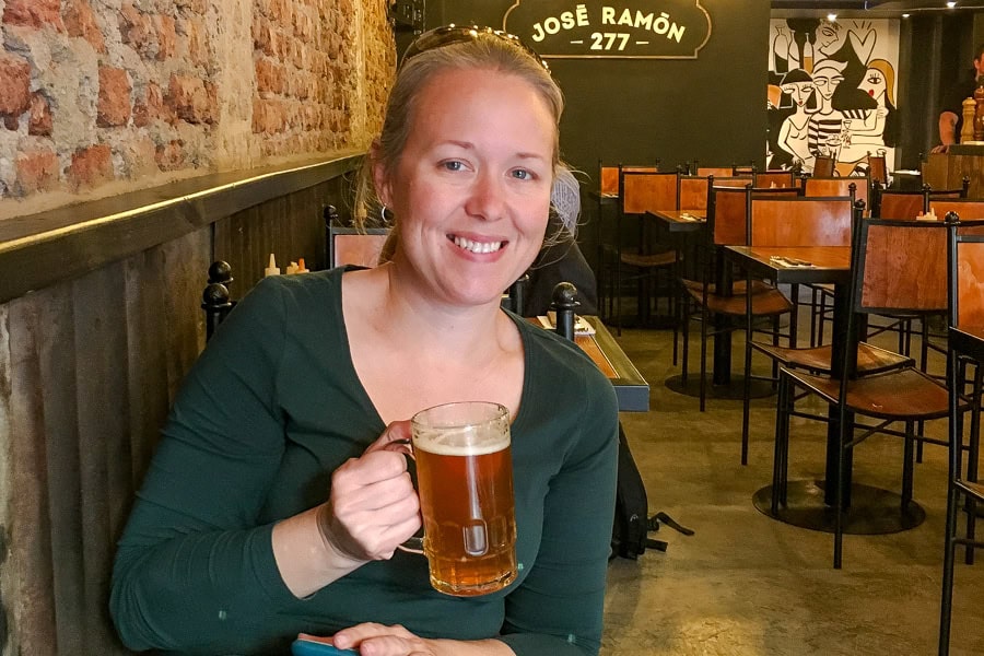 Danielle enjoying a beer at José Ramón 277 – seeking out craft beer was one of the fun things to so in Santiago.
