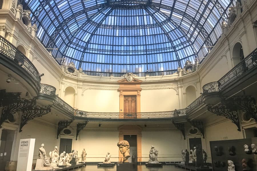 View of the huge glass cupola in the Palacio de Bellas Artes, another of the fab free things to do in Santiago.