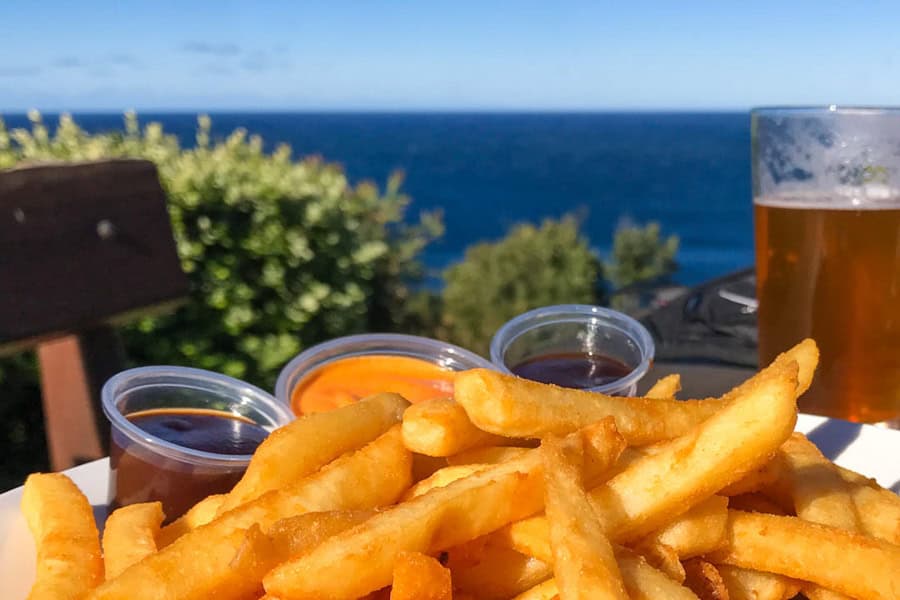Chips and beer with a view at the Scarborough Hotel – the perfect reward for completing the Royal National Park Coast Track.
