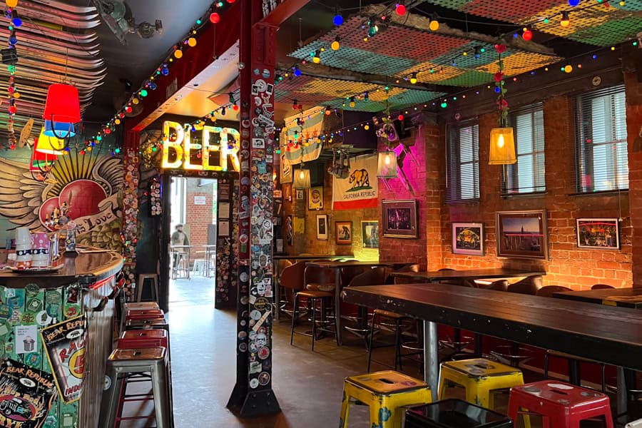 View of the colourful bar at Goldings Free Dive – somewhere you need to try when visiting Wellington if you love craft beer.
