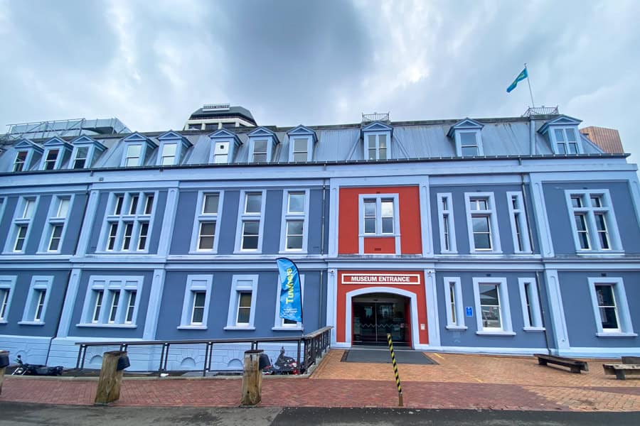 The very blue exterior of the historic Harbour Board offices, one of the quirkier places to visit in Wellington.