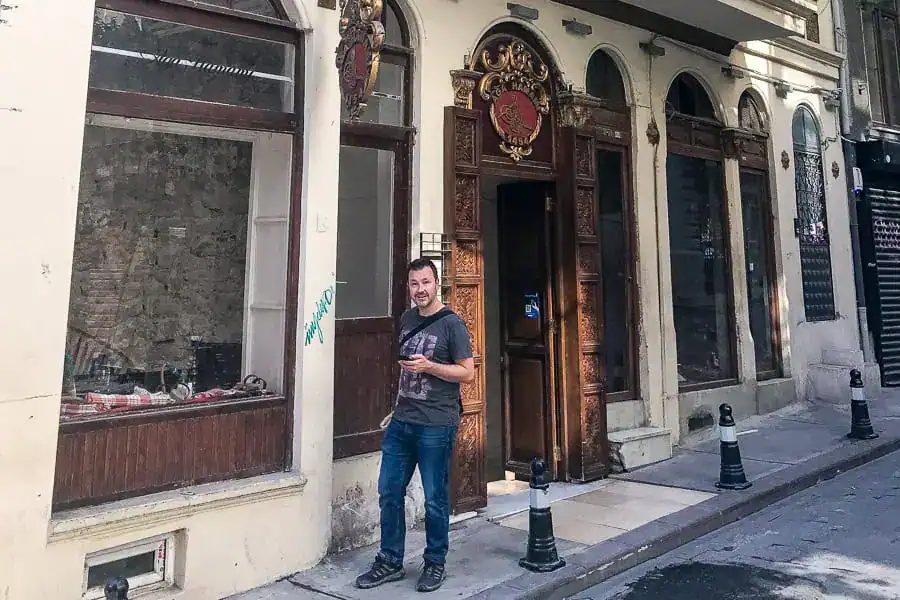 A person walks past Aga Hamami in the Beyoğlu district during an Istanbul visit.
