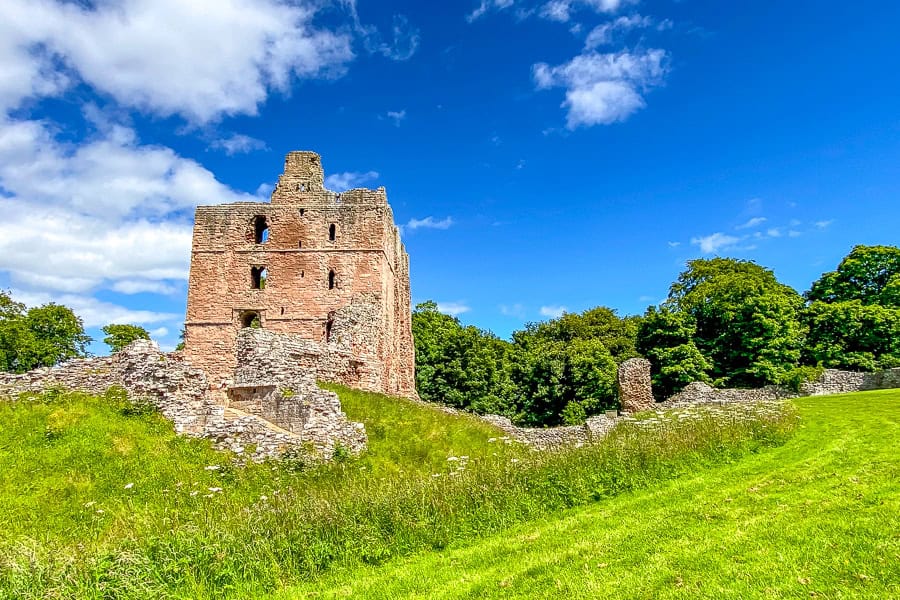 View of Norham Castle’s ruined great tower, one of the most dangerous places in Northumberland during the Medieval period.